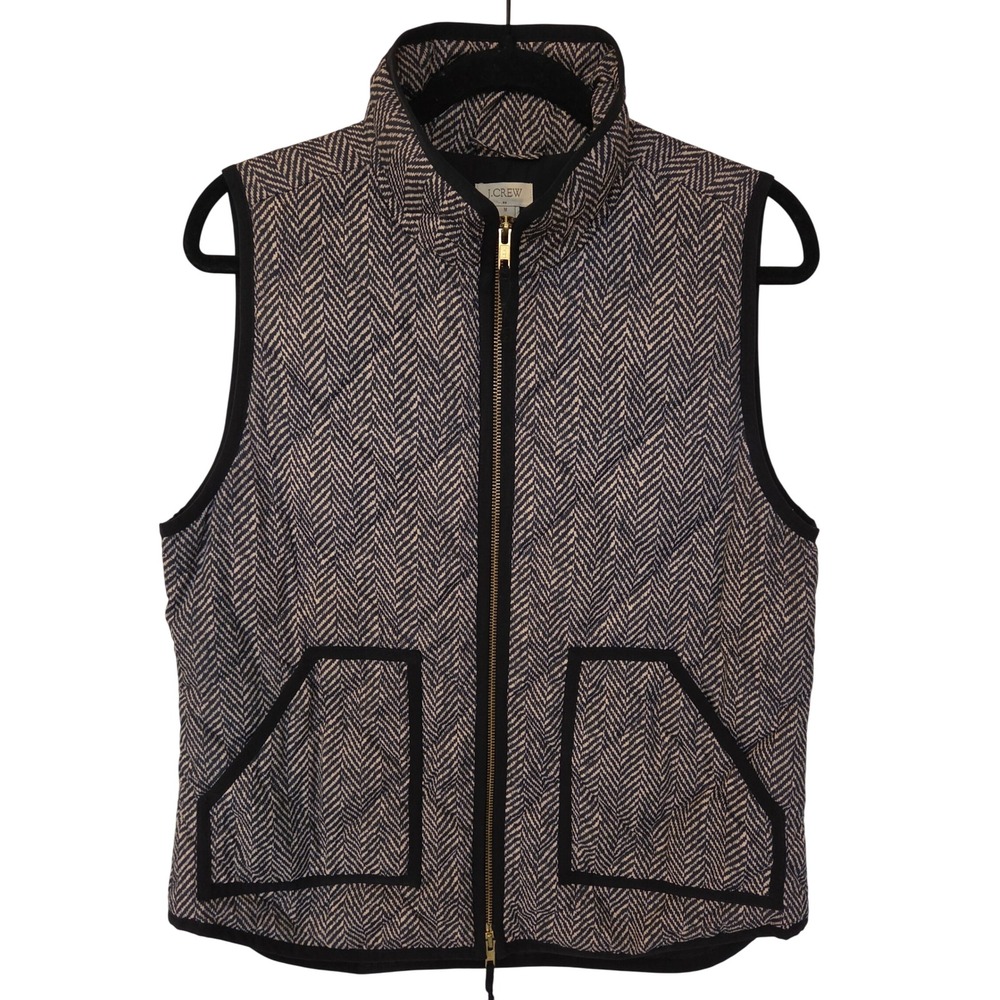 J.Crew Herringbone Quilted Down Puffer Vest M Preppy Old Money Equestrian Fall